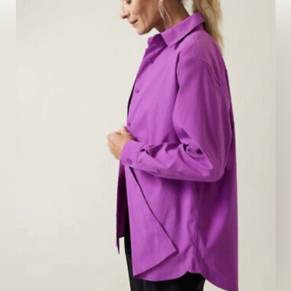 Athleta Oversized Poplin Button Down Blouse, Long Sleeve, Jazzy Purple, Size XS - Picture 5 of 15